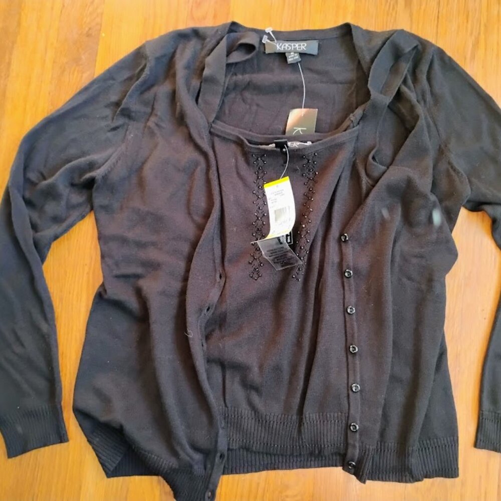 Kasper Cardigan Sweater & Sequined Tank Black Women’s Size Medium NWT